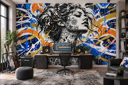 Tattooed Woman Portrait Wallpaper Street Art Wall Mural