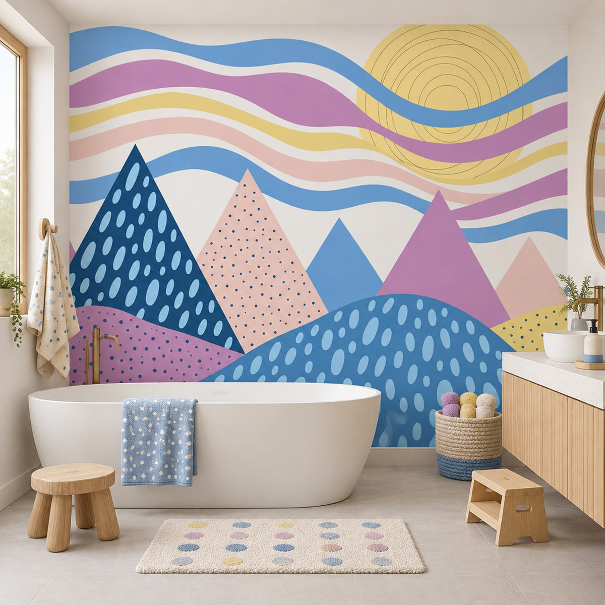 Geometric Pastel Mountains Wallpaper Sunlit Layers Wall Mural