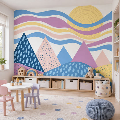 Geometric Pastel Mountains Wallpaper Sunlit Layers Wall Mural