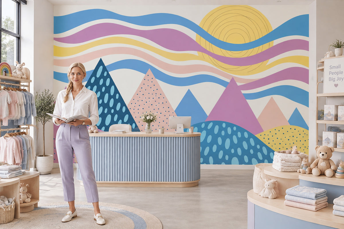 Geometric Pastel Mountains Wallpaper Sunlit Layers Wall Mural