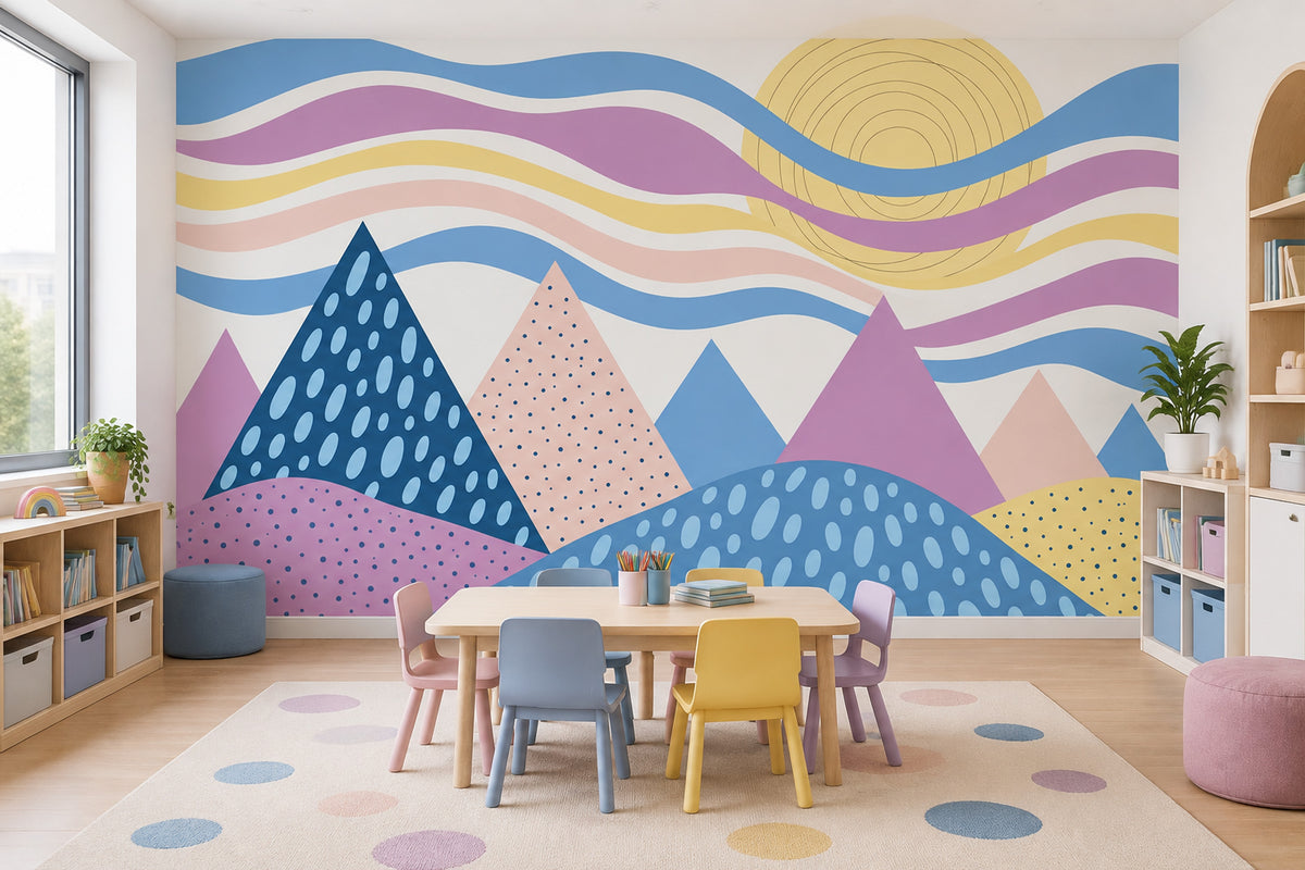 Geometric Pastel Mountains Wallpaper Sunlit Layers Wall Mural