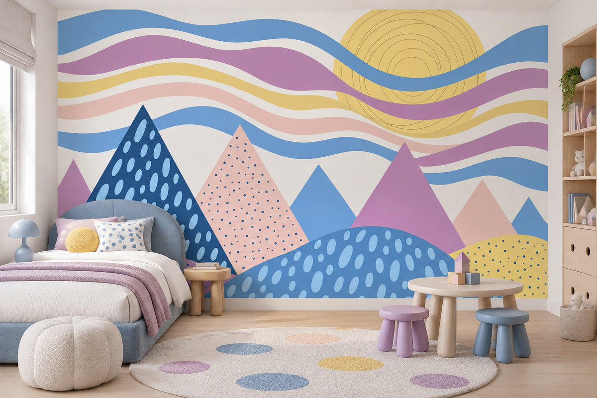 Geometric Pastel Mountains Wallpaper Sunlit Layers Wall Mural
