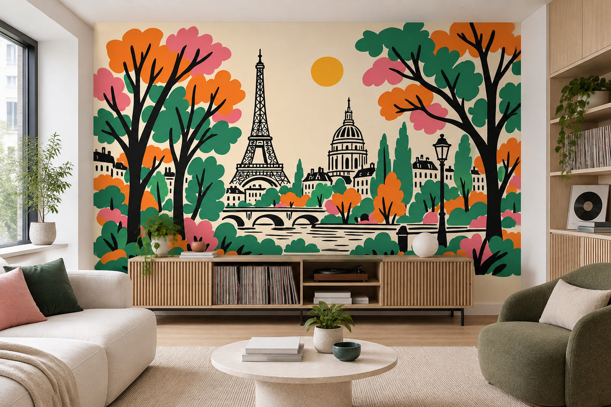 Eiffel Tower Paris Wallpaper Bright French Cityscape Wall Mural