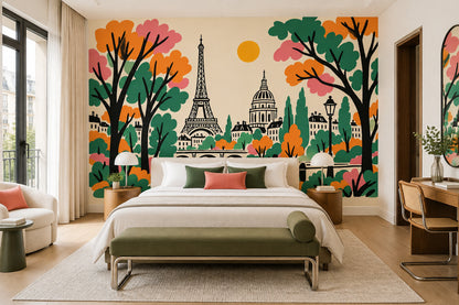 Eiffel Tower Paris Wallpaper Bright French Cityscape Wall Mural