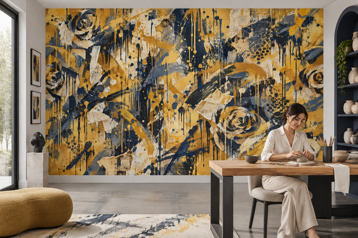 Spiral Rose Brushstrokes Wallpaper Grunge Texture Wall Mural
