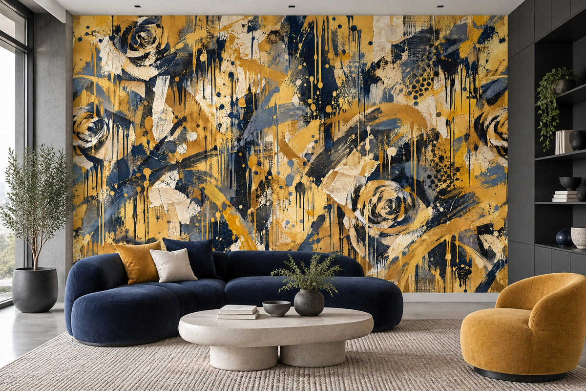 Spiral Rose Brushstrokes Wallpaper Grunge Texture Wall Mural