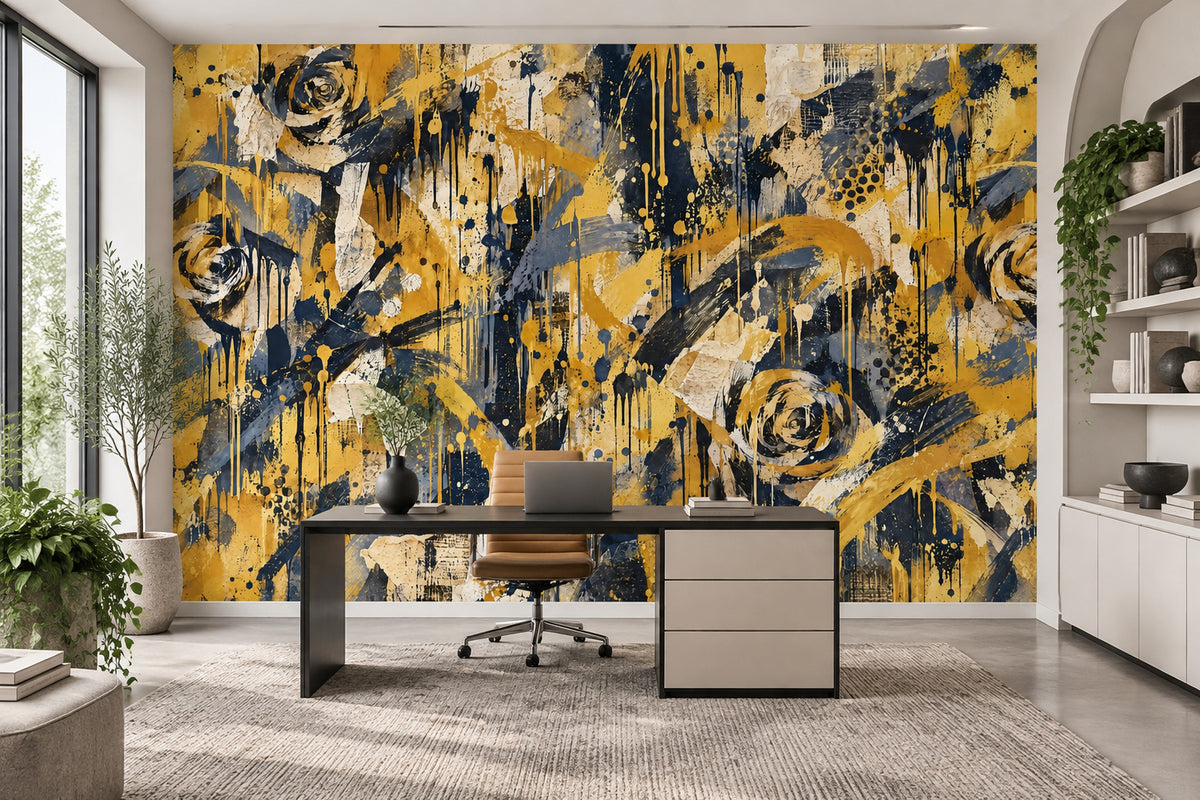 Spiral Rose Brushstrokes Wallpaper Grunge Texture Wall Mural