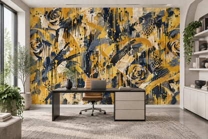 Spiral Rose Brushstrokes Wallpaper Grunge Texture Wall Mural