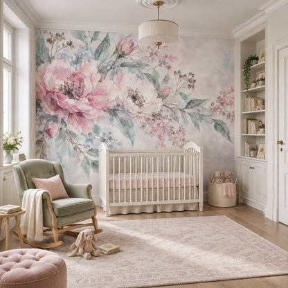 Blush Pink Watercolor Roses Wallpaper Romantic Botanical Wall Mural