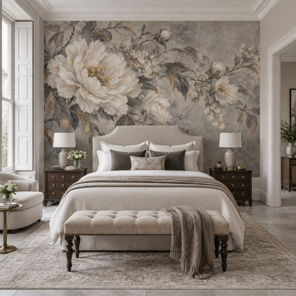 White Magnolia Blossoms Wallpaper Vintage Botanical Wall Mural