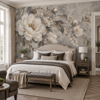 White Magnolia Blossoms Wallpaper Vintage Botanical Wall Mural