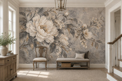 White Magnolia Blossoms Wallpaper Vintage Botanical Wall Mural