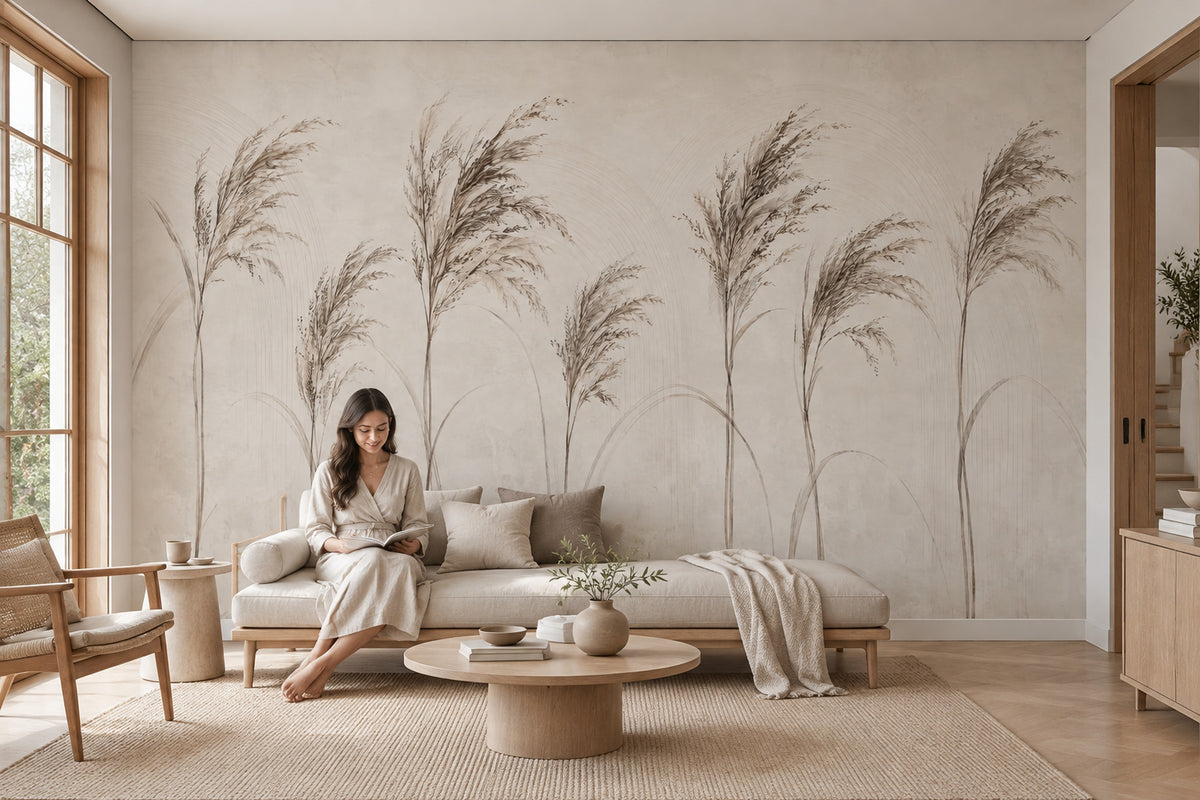 Pampas Grass Botanical Wallpaper Neutral Arches Wall Mural