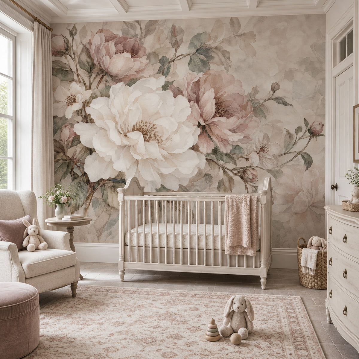Blush Pink Roses Wallpaper Vintage Botanical Wall Mural