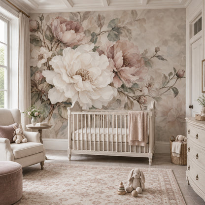 Blush Pink Roses Wallpaper Vintage Botanical Wall Mural
