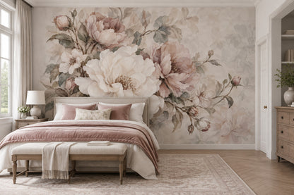 Blush Pink Roses Wallpaper Vintage Botanical Wall Mural