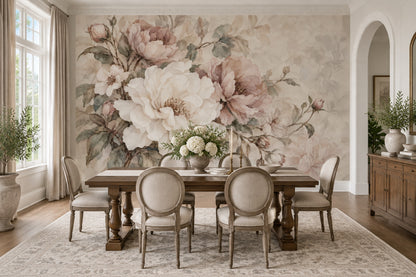 Blush Pink Roses Wallpaper Vintage Botanical Wall Mural