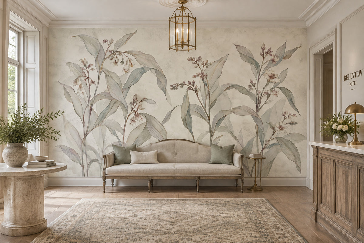 Delicate Wildflower Stems Wallpaper Watercolor Botanical Wall Mural