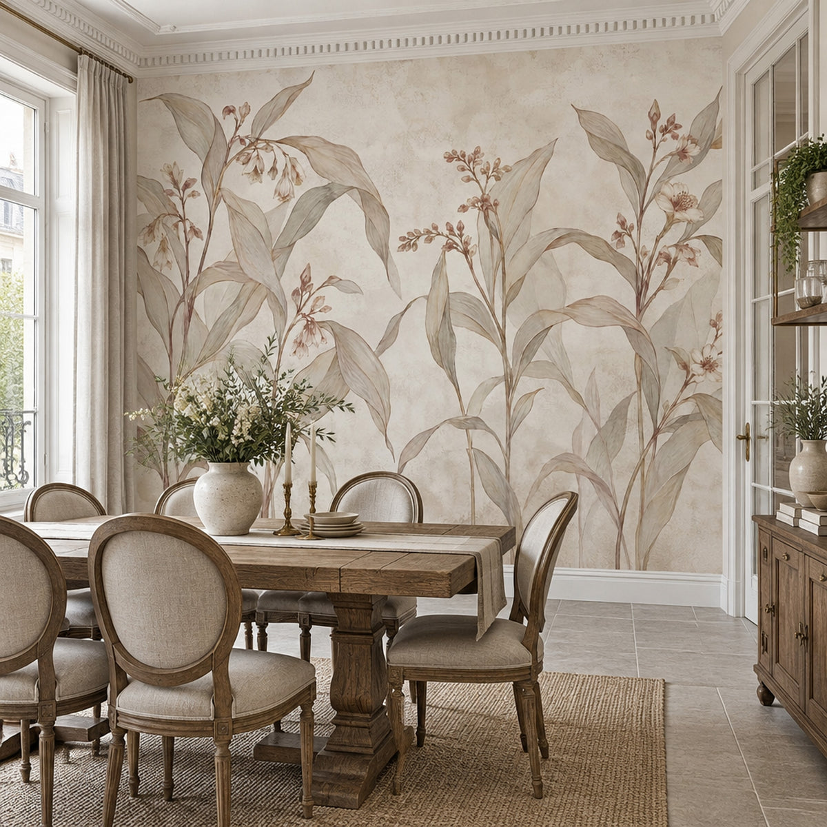 Delicate Wildflower Stems Wallpaper Neutral Botanical Wall Mural