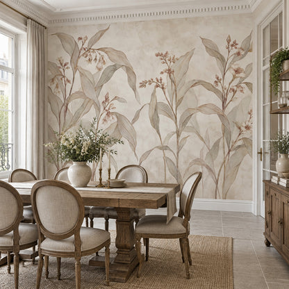 Delicate Wildflower Stems Wallpaper Neutral Botanical Wall Mural