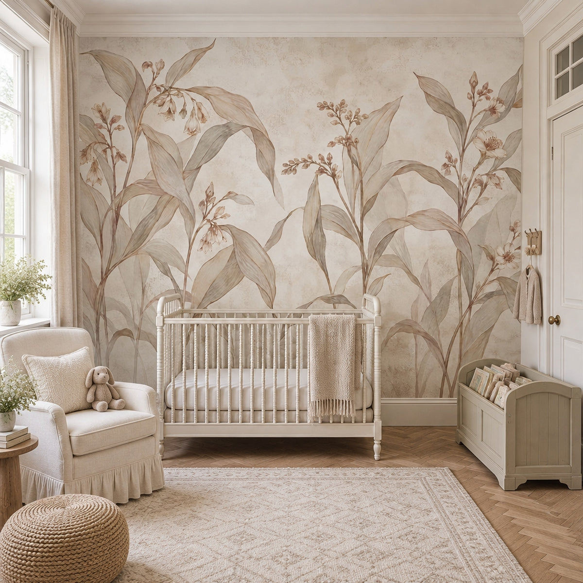 Delicate Wildflower Stems Wallpaper Neutral Botanical Wall Mural