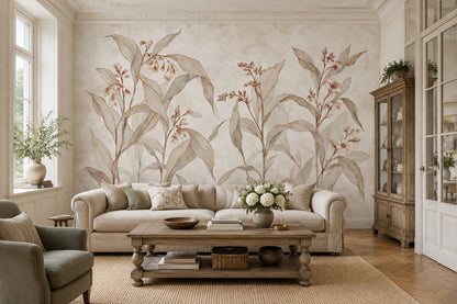 Delicate Wildflower Stems Wallpaper Neutral Botanical Wall Mural