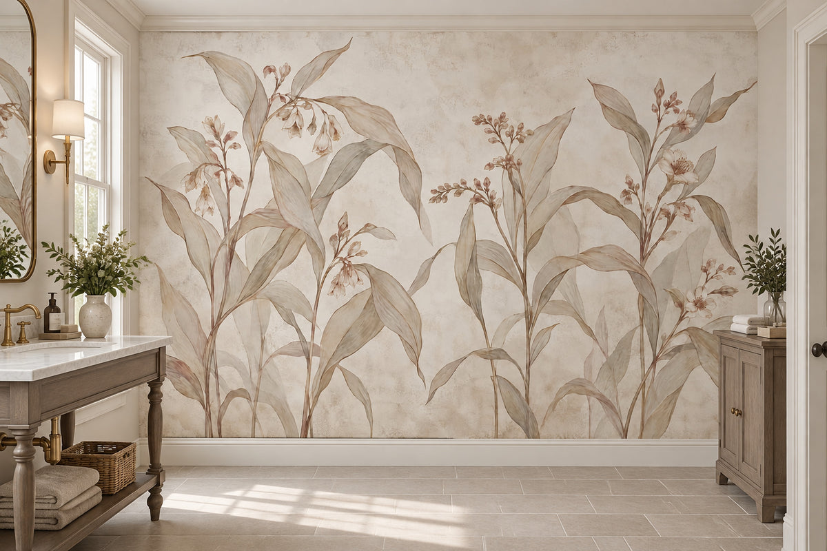 Delicate Wildflower Stems Wallpaper Neutral Botanical Wall Mural