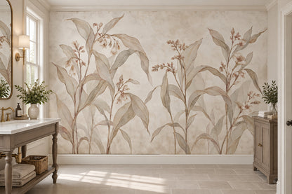 Delicate Wildflower Stems Wallpaper Neutral Botanical Wall Mural