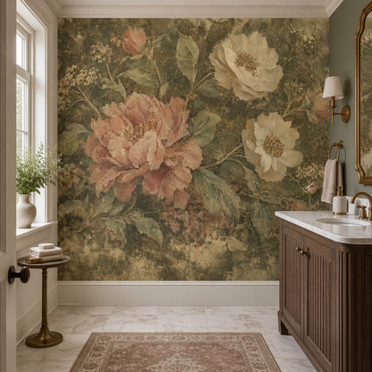 Vintage Peony Bouquet Wallpaper Antique Textured Wall Mural