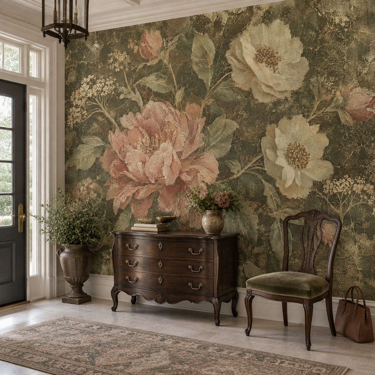 Vintage Peony Bouquet Wallpaper Antique Textured Wall Mural