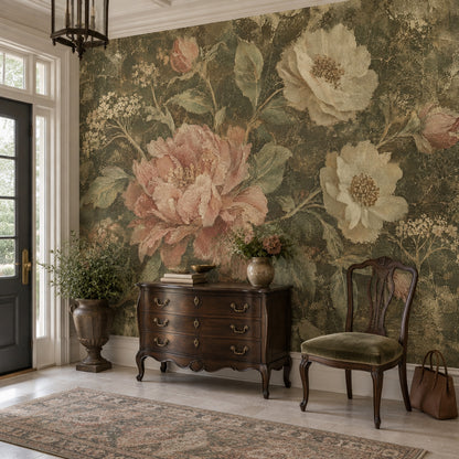 Vintage Peony Bouquet Wallpaper Antique Textured Wall Mural