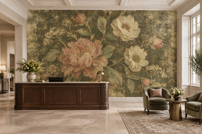 Vintage Peony Bouquet Wallpaper Antique Textured Wall Mural