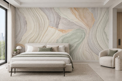 Flowing Marble Veins Wallpaper Neutral Stone Texture Wall Mural