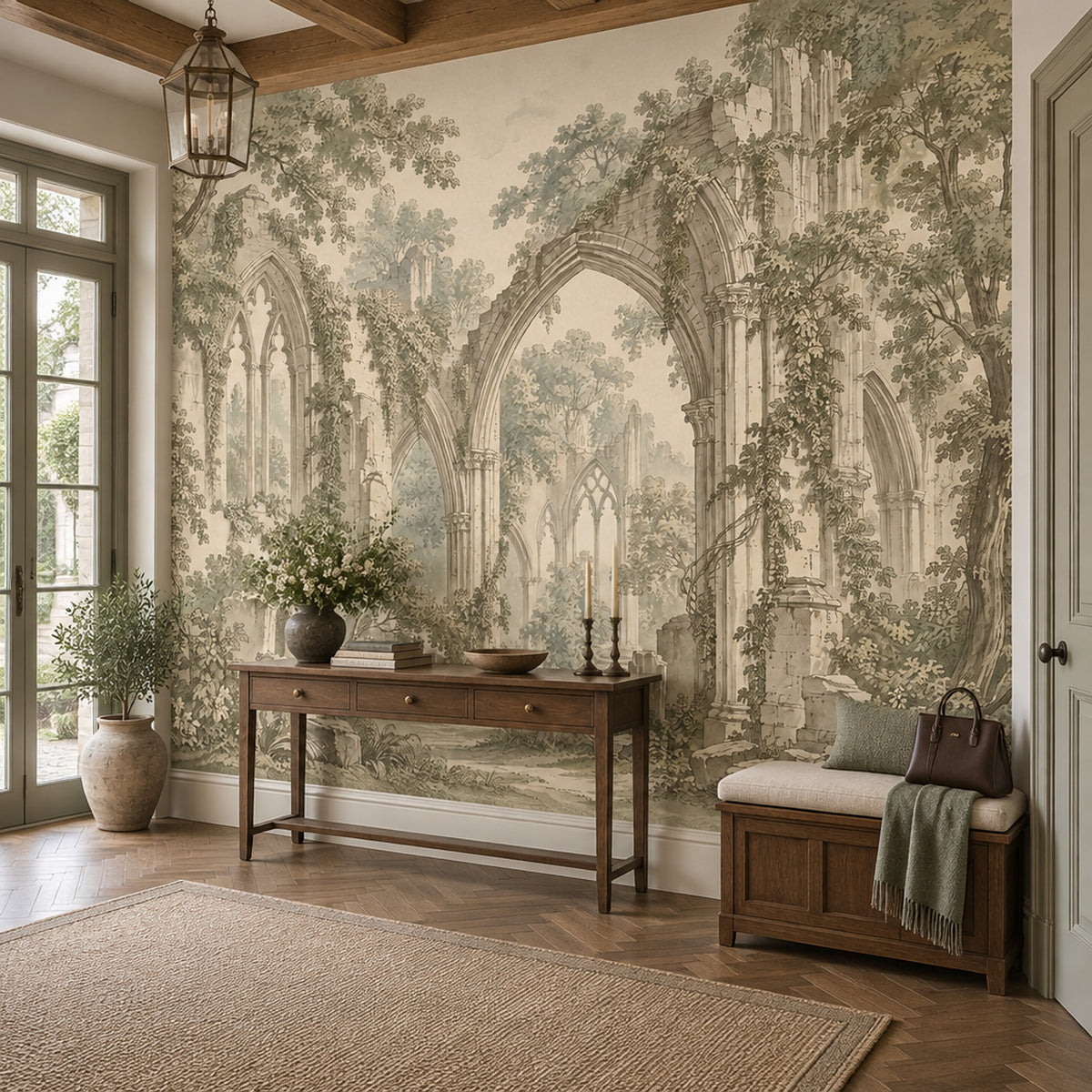 Gothic Ruins Wallpaper Sepia Landscape Wall Mural