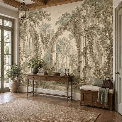 Gothic Ruins Wallpaper Sepia Landscape Wall Mural