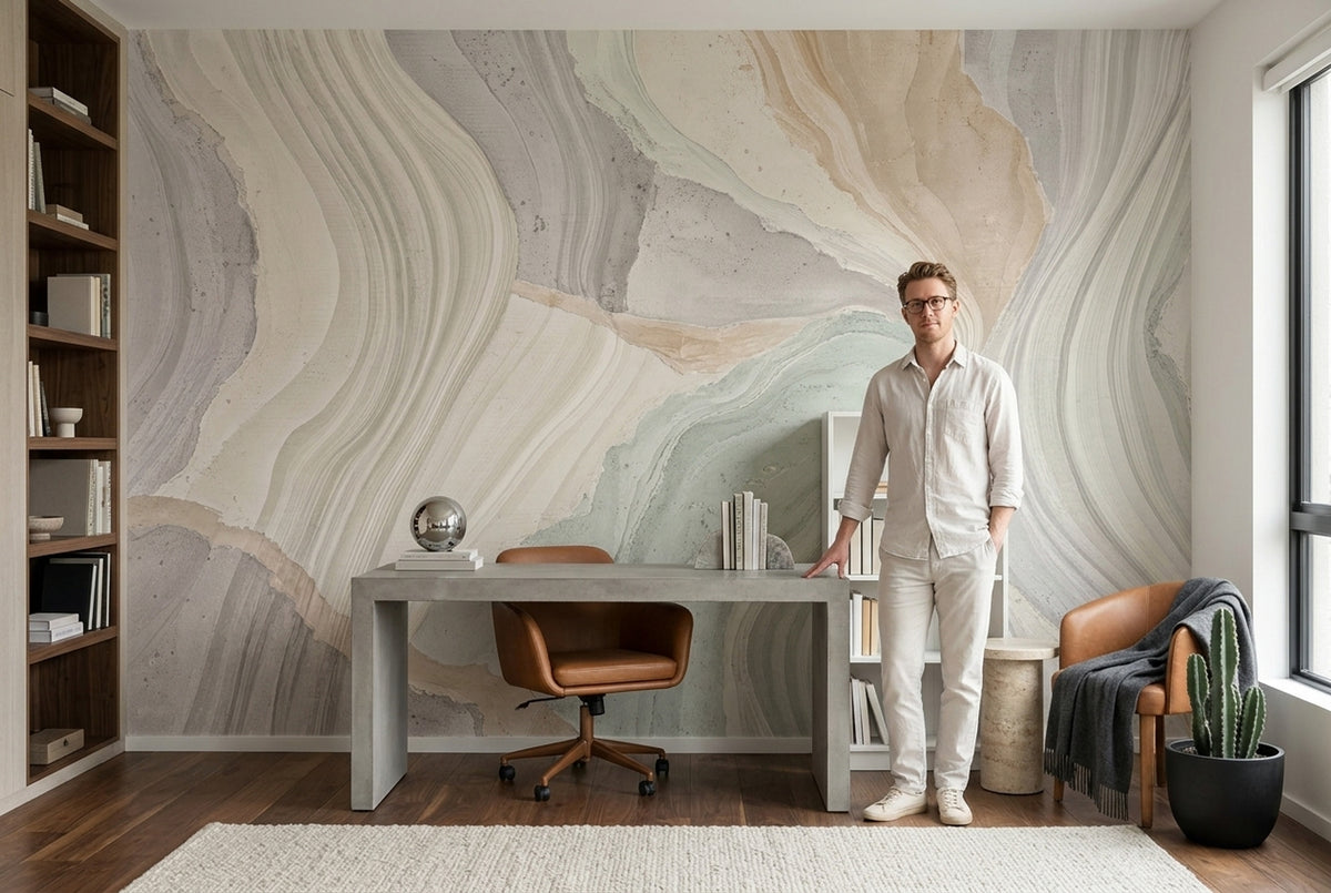 Flowing Marble Veins Wallpaper Neutral Stone Texture Wall Mural