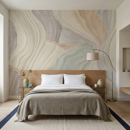 Flowing Marble Veins Wallpaper Neutral Stone Texture Wall Mural