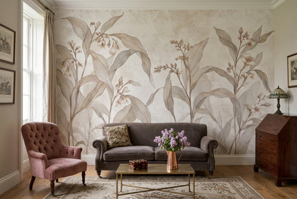 Delicate Wildflower Stems Wallpaper Neutral Botanical Wall Mural