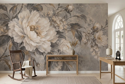 White Magnolia Blossoms Wallpaper Vintage Botanical Wall Mural