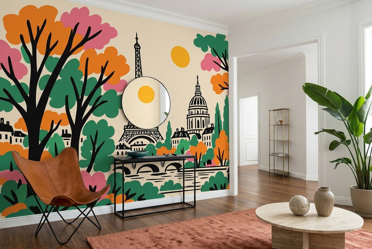 Eiffel Tower Paris Wallpaper Bright French Cityscape Wall Mural