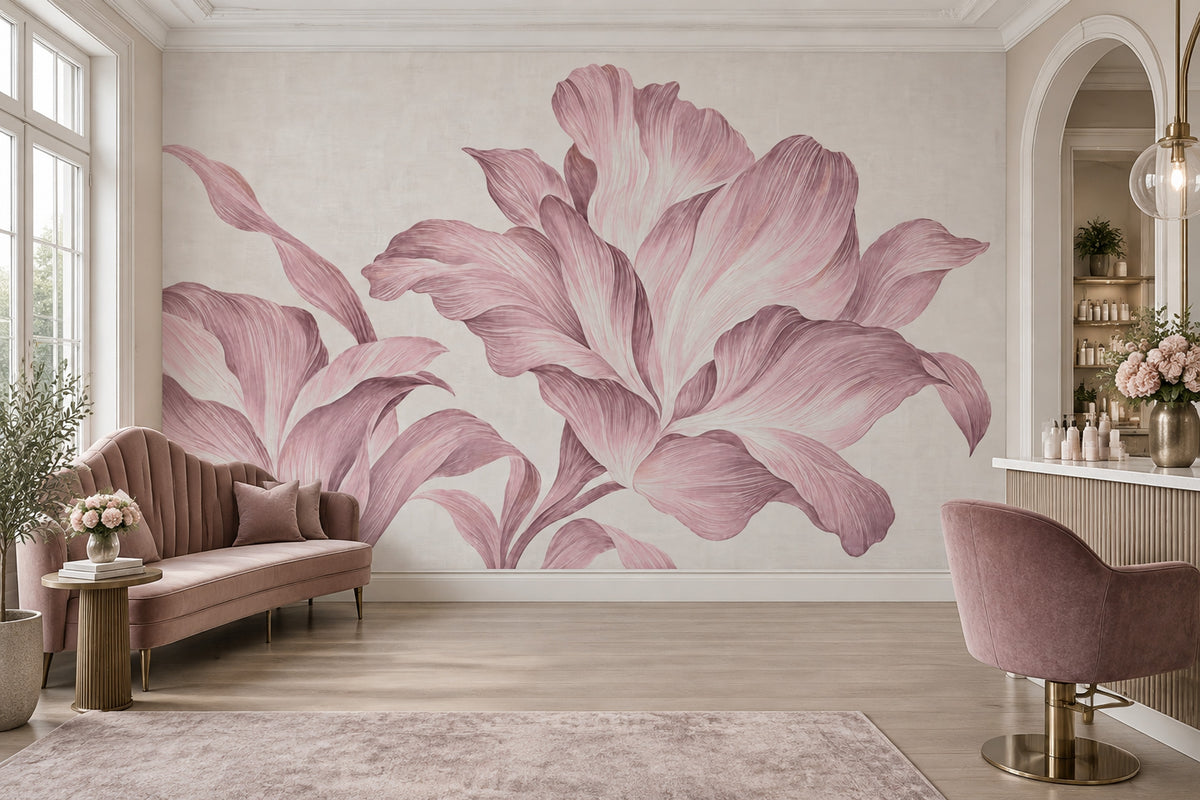 Oversized Pink Flowers Wallpaper Soft Beige Wall Mural