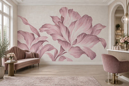 Oversized Pink Flowers Wallpaper Soft Beige Wall Mural
