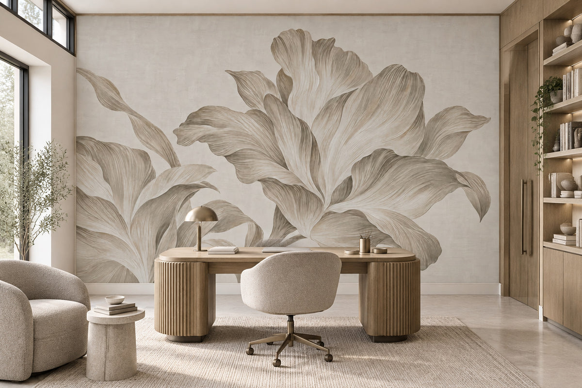 Large Lily Line Art Wallpaper Neutral Botanical Wall Mural
