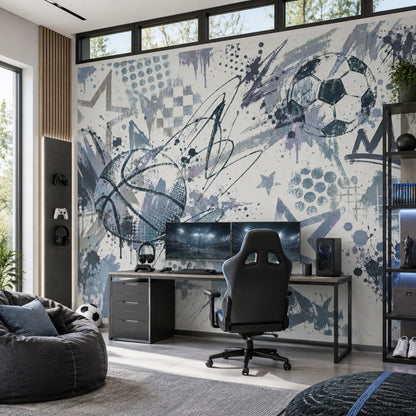 Graffiti Soccer And Basketball Wallpaper Urban Sports Wall Mural