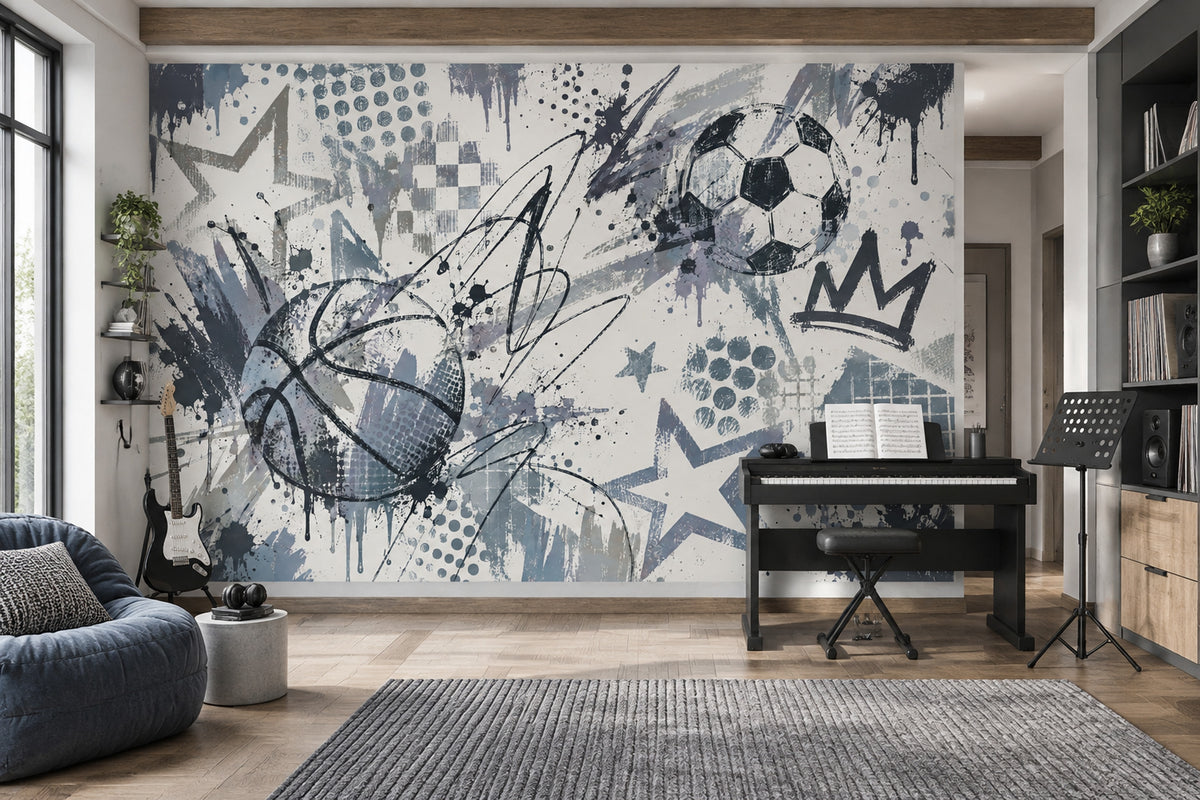Graffiti Soccer And Basketball Wallpaper Urban Sports Wall Mural