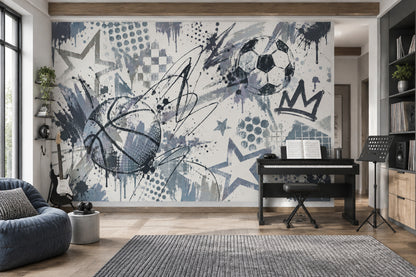 Graffiti Soccer And Basketball Wallpaper Urban Sports Wall Mural