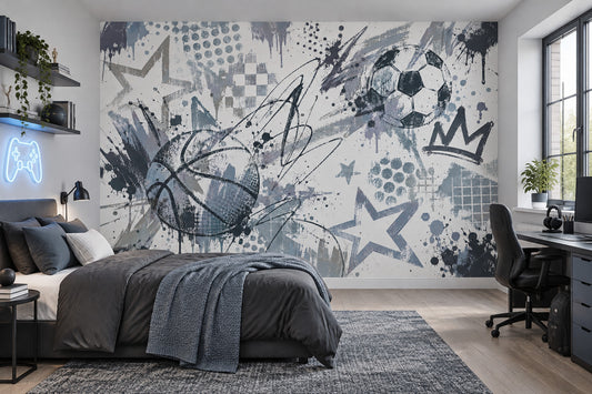 Graffiti Soccer And Basketball Wallpaper Urban Sports Wall Mural