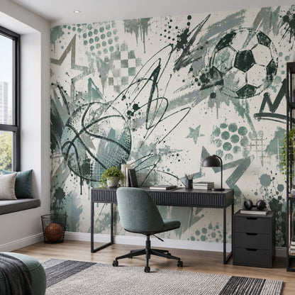 Soccer Ball And Basketball Graffiti Wallpaper Urban Sports Wall Mural