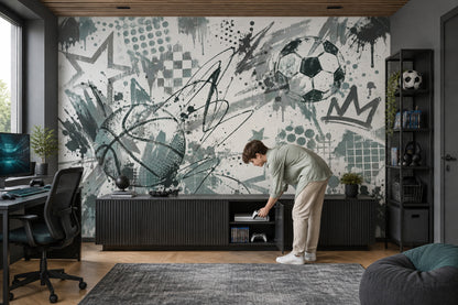 Soccer Ball And Basketball Graffiti Wallpaper Urban Sports Wall Mural