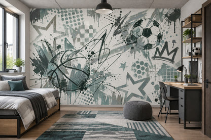 Soccer Ball And Basketball Graffiti Wallpaper Urban Sports Wall Mural